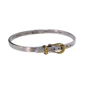 Vintage Mexico Sterling Silver Gold Belt Buckle Bangle Bracelet Taxco 925 TB-146